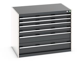 Bott Cubio drawer cabinet with overall dimensions of 1050mm wide x 750mm deep x 800mm high Cabinet consists of 2 x 75mm, 2 x 100mm, 1 x 150mm and 1 x 200mm high drawers 100% extension drawer with internal dimensions of 925mm wide x 625mm deep. The... 1050mmW x 750mmD